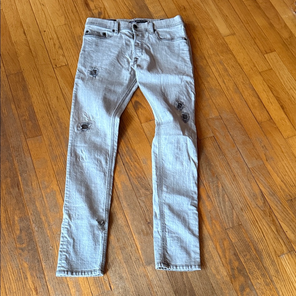 Diesel Men's Light Gray Slim Distressed Jeans
